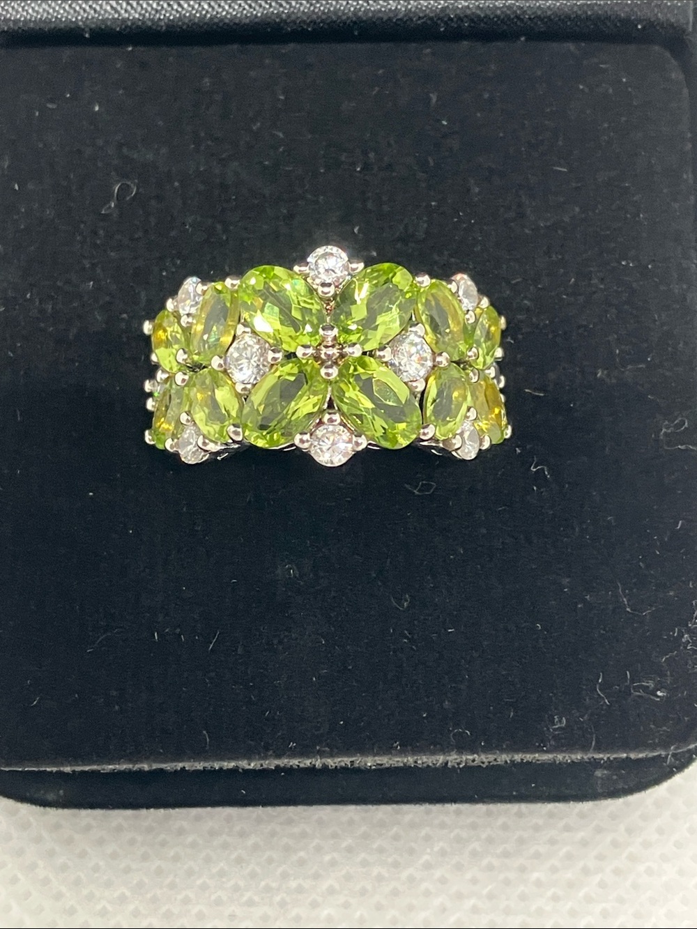 Gold Coast Platinum Plated Green Peridot Flower Burst Statement Ring Size 6